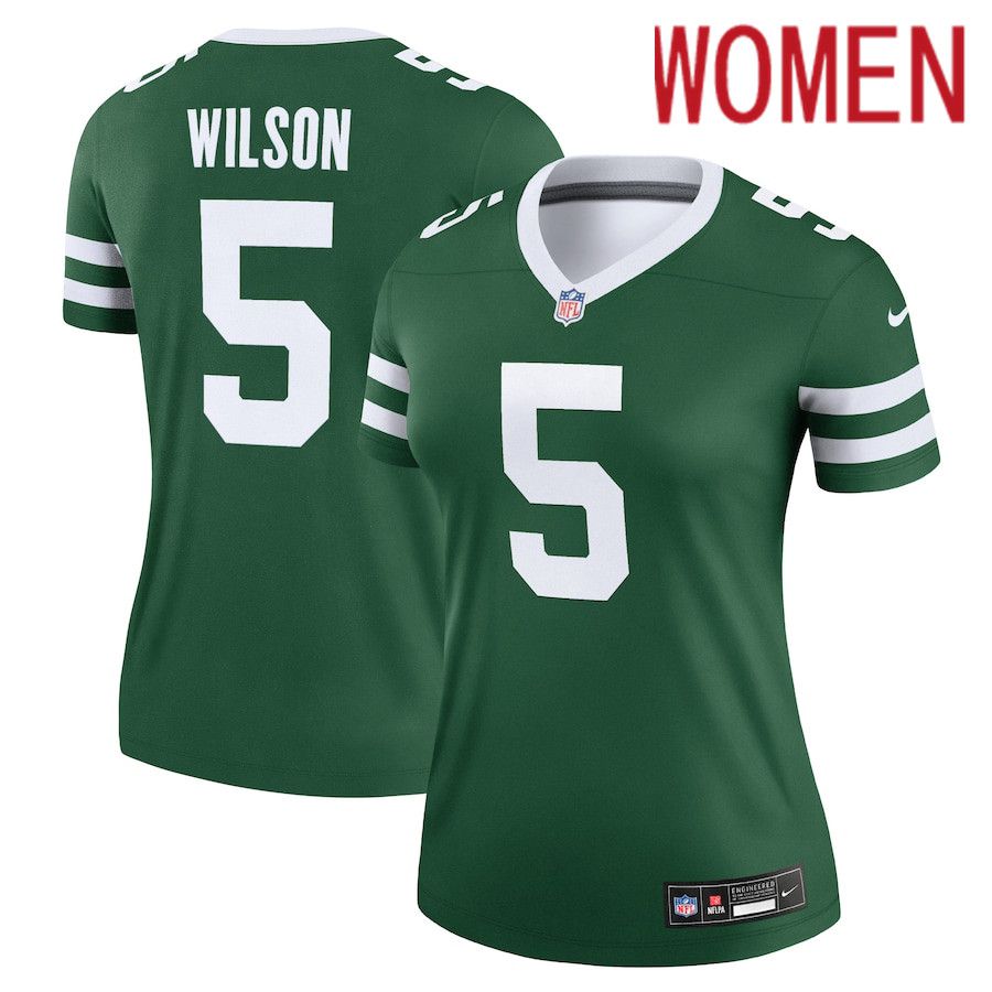 Women New York Jets #5 Garrett Wilson Nike Legacy Green Legend NFL Jersey